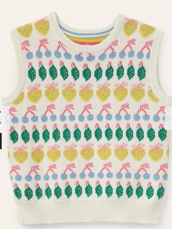 Boden Sweaters - BODEN Cream Multicolor Knit Sweater Vest with Pink, Blue & Green Pattern